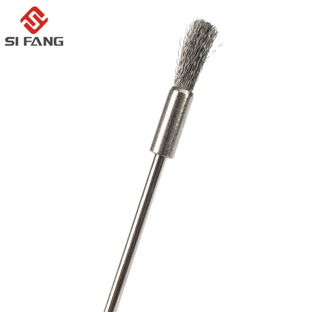 10pcs Professional Stainless Steel Wire End Brush Brass Pen Shape 6mm Extension Rod 1/8"Shank for Jewelry Polishing Rotary Tool