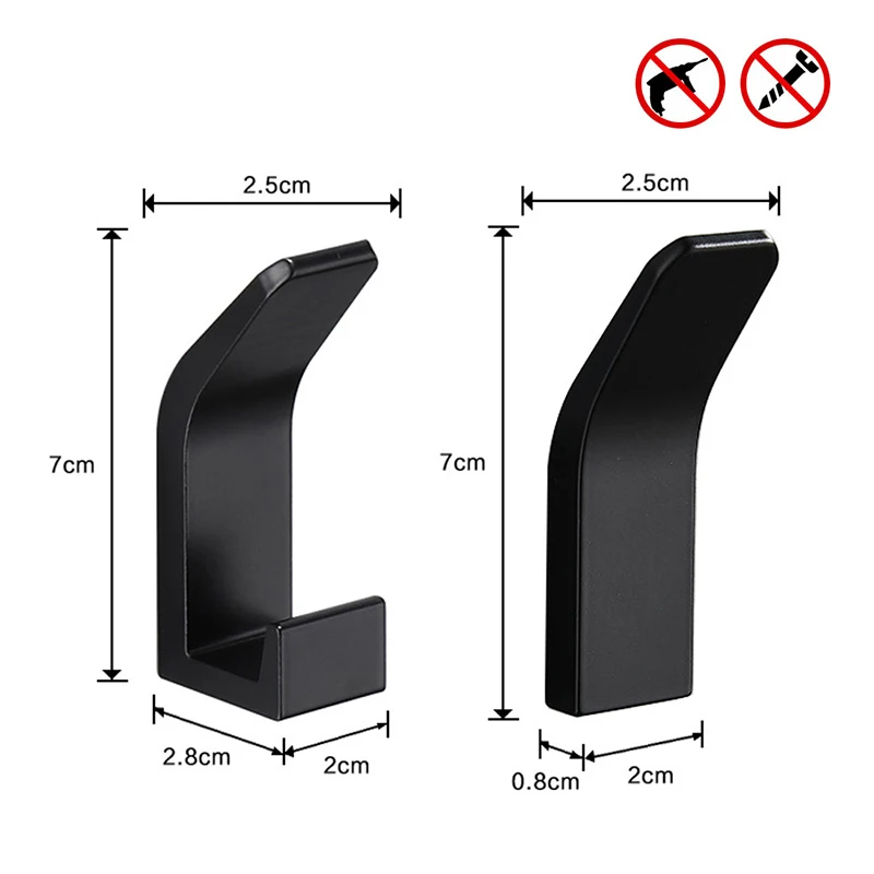 1/5Pc Space Aluminum Hook Single Hook For Clothes Hat Towel Robe Hooks Waterproof Rustproof Good Load Bearing Adhesive Hooks