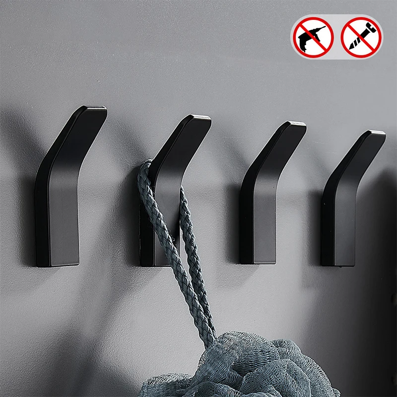1/5Pc Space Aluminum Hook Single Hook For Clothes Hat Towel Robe Hooks Waterproof Rustproof Good Load Bearing Adhesive Hooks