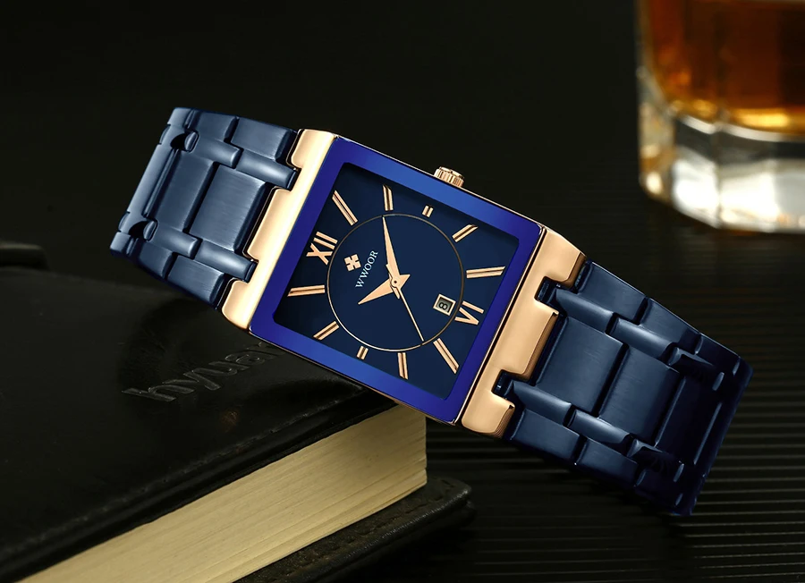 WWOOR Brand Luxury Gold Bracelet Men's Watches Fashion Square Quartz Wrist Watch For Men Stainless Steel Waterproof Reloj Hombre
