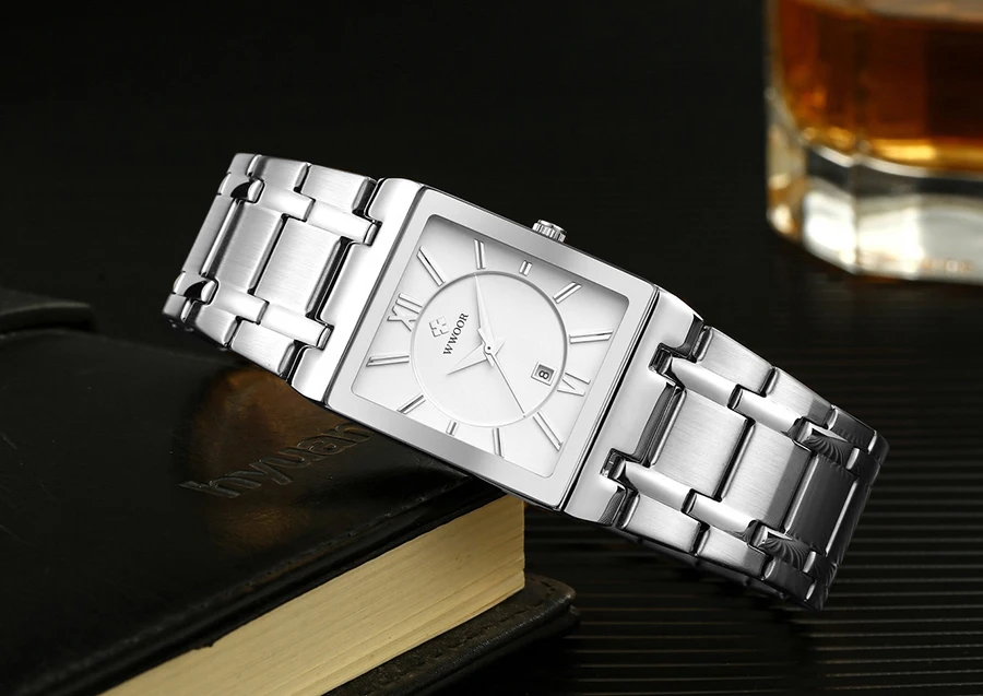 WWOOR Brand Luxury Gold Bracelet Men's Watches Fashion Square Quartz Wrist Watch For Men Stainless Steel Waterproof Reloj Hombre