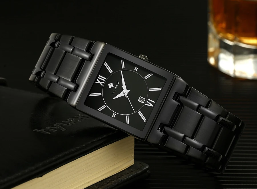 WWOOR Brand Luxury Gold Bracelet Men's Watches Fashion Square Quartz Wrist Watch For Men Stainless Steel Waterproof Reloj Hombre