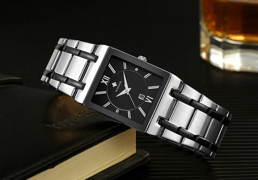 WWOOR Brand Luxury Gold Bracelet Men's Watches Fashion Square Quartz Wrist Watch For Men Stainless Steel Waterproof Reloj Hombre
