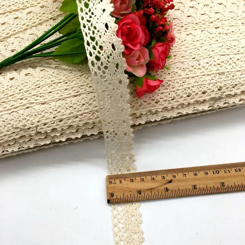 5Yard/Lot 25mm White Beige Cotton Lace Hometexile Cloth Wrap Knitting Embellishments DIY Patchwork Craft Lace Trims scrapbooking