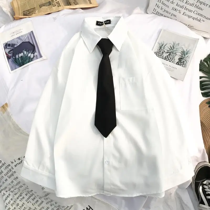 EBAIHUI Autumn Long Sleeve Loose Student Blouse Shirt Women White Black Turn Down Collar Casual Oversize Blusas Vintage Top