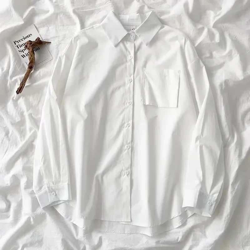 EBAIHUI Autumn Long Sleeve Loose Student Blouse Shirt Women White Black Turn Down Collar Casual Oversize Blusas Vintage Top