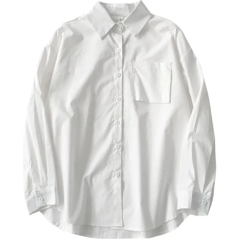 EBAIHUI Autumn Long Sleeve Loose Student Blouse Shirt Women White Black Turn Down Collar Casual Oversize Blusas Vintage Top