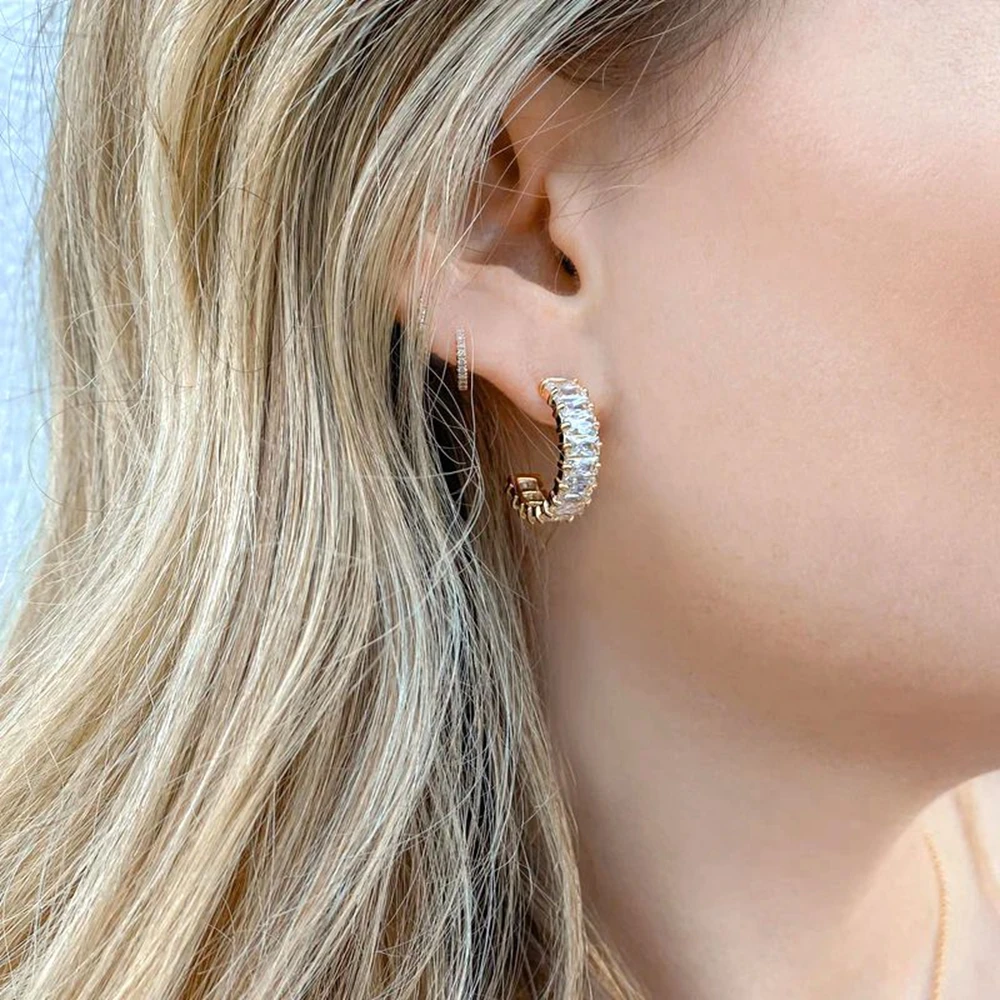 13mm Crystal Hoop Earrings for Women 925 Sterling Silver Needle Zircon Huggie Small Earrings Hoop Trend Piercing Jewelry Gifts