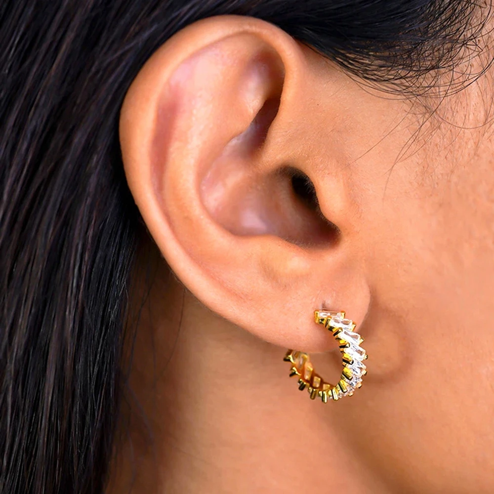 13mm Crystal Hoop Earrings for Women 925 Sterling Silver Needle Zircon Huggie Small Earrings Hoop Trend Piercing Jewelry Gifts