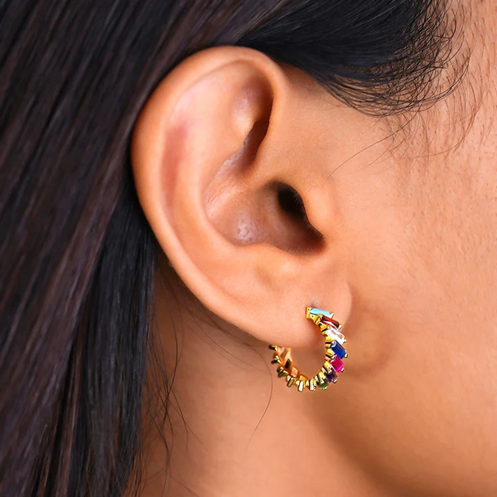 13mm Crystal Hoop Earrings for Women 925 Sterling Silver Needle Zircon Huggie Small Earrings Hoop Trend Piercing Jewelry Gifts