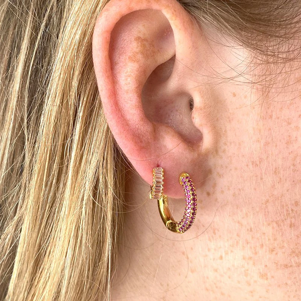 13mm Crystal Hoop Earrings for Women 925 Sterling Silver Needle Zircon Huggie Small Earrings Hoop Trend Piercing Jewelry Gifts