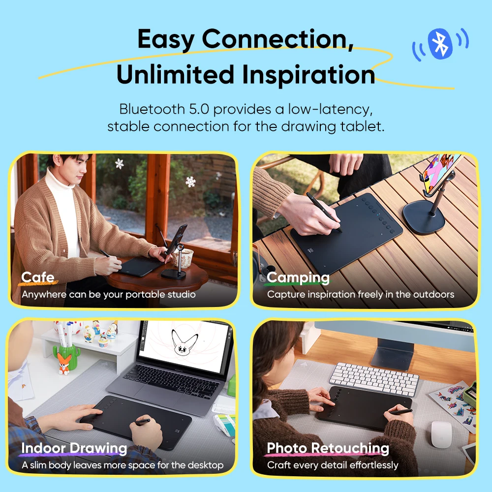 XPPen Deco Mini7W V2 New Graphics Tablet Bluetooth Wireless Drawing Tablet 16K Levels 7x4 Inch 8 Keys for Windows Mac Android