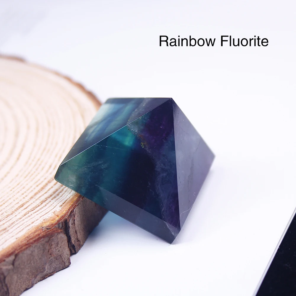 28-32mm Natural Crystal Pyramid Healing Crystal Crafts Rose Quartz Chakra Reiki Crystal Rainbow Fluorite Home Decor Point