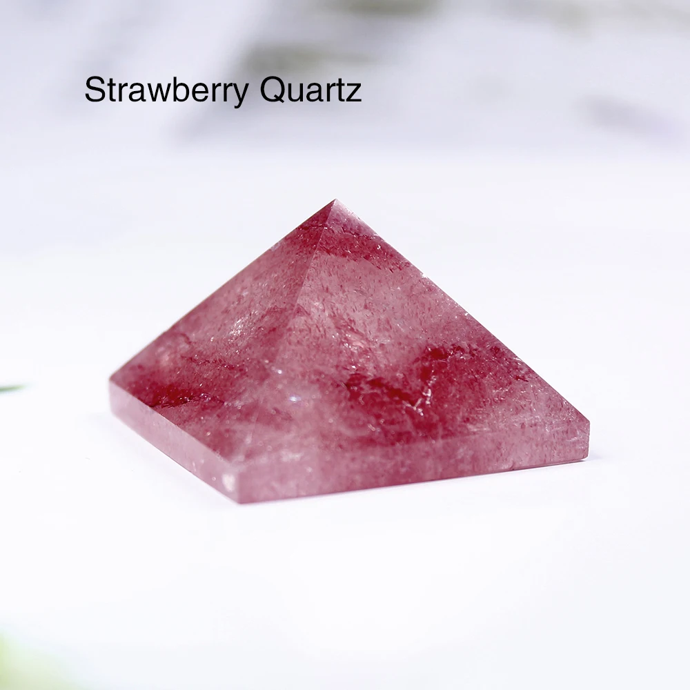 28-32mm Natural Crystal Pyramid Healing Crystal Crafts Rose Quartz Chakra Reiki Crystal Rainbow Fluorite Home Decor Point