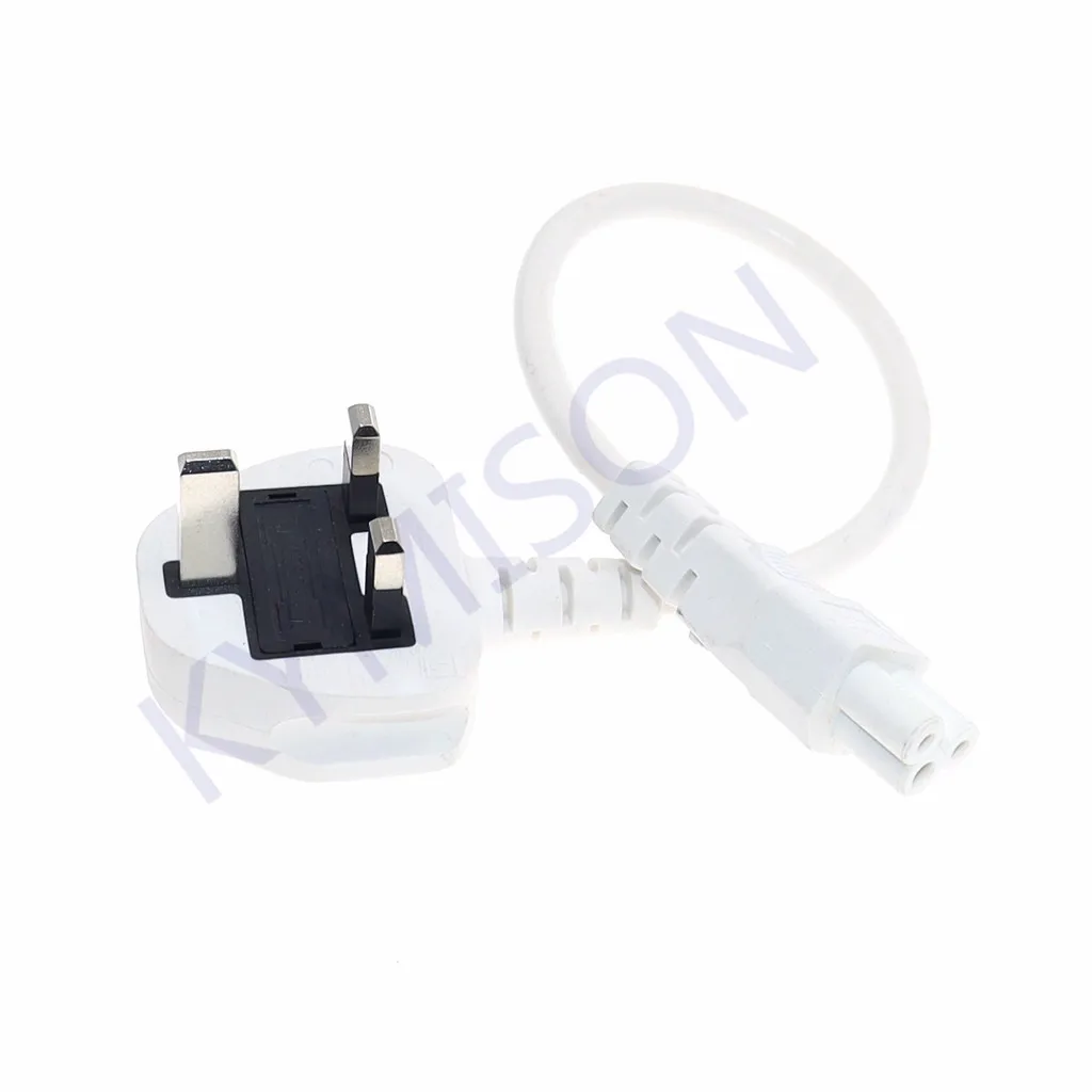 UK BS1363 Mains Plug To IEC C5 3pin Laptop Power Lead Cable PC Monitor Type G Adapter Extension Cord 30CM Black White
