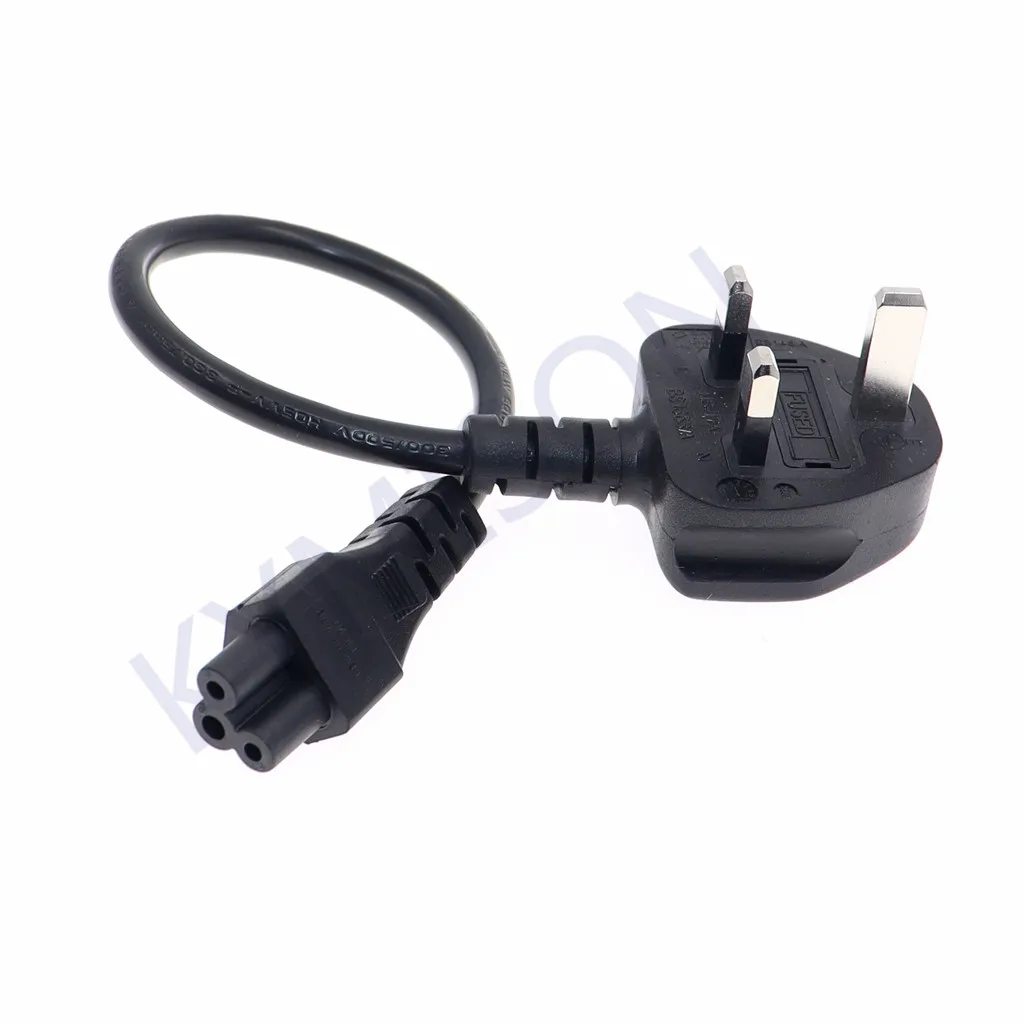 UK BS1363 Mains Plug To IEC C5 3pin Laptop Power Lead Cable PC Monitor Type G Adapter Extension Cord 30CM Black White