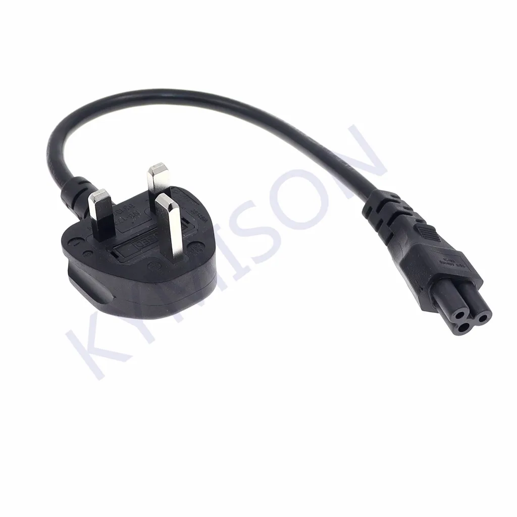 UK BS1363 Mains Plug To IEC C5 3pin Laptop Power Lead Cable PC Monitor Type G Adapter Extension Cord 30CM Black White