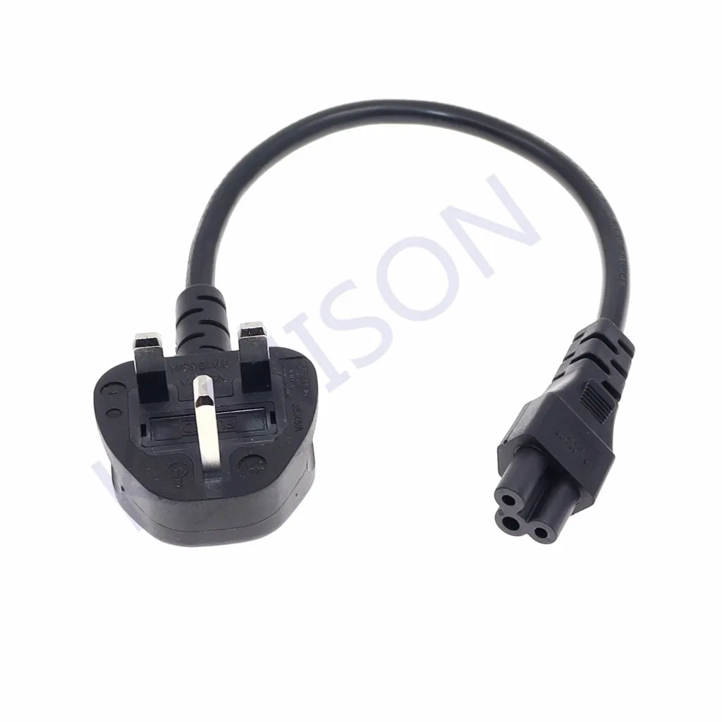 UK BS1363 Mains Plug To IEC C5 3pin Laptop Power Lead Cable PC Monitor Type G Adapter Extension Cord 30CM Black White