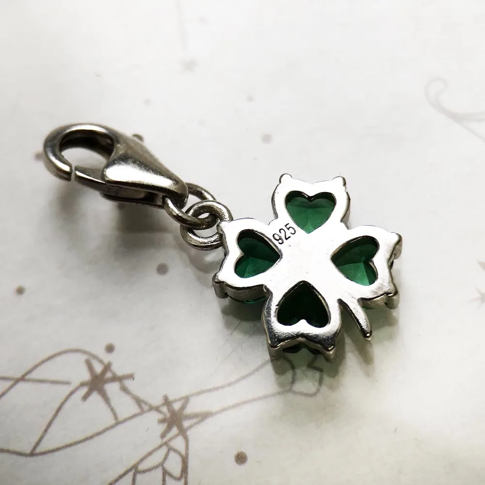 Green Cloverleaf Charms Pendant European Handmade Lucky Jewelry For Ladies & Men New Pure 925 Sterling Silver Gift