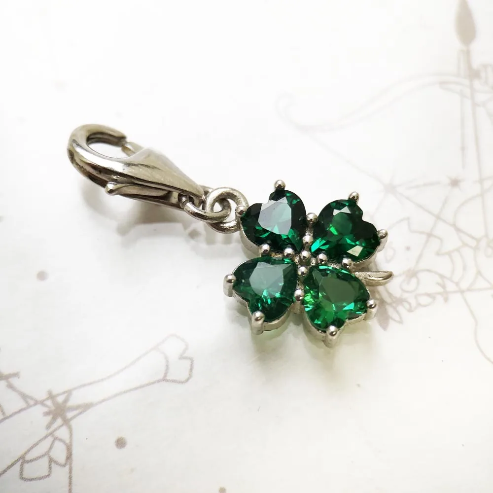 Green Cloverleaf Charms Pendant European Handmade Lucky Jewelry For Ladies & Men New Pure 925 Sterling Silver Gift