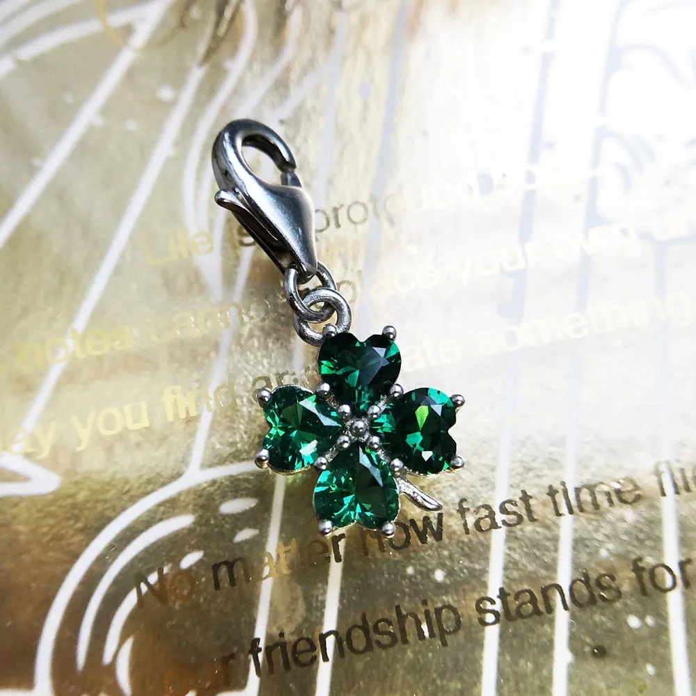 Green Cloverleaf Charms Pendant European Handmade Lucky Jewelry For Ladies & Men New Pure 925 Sterling Silver Gift