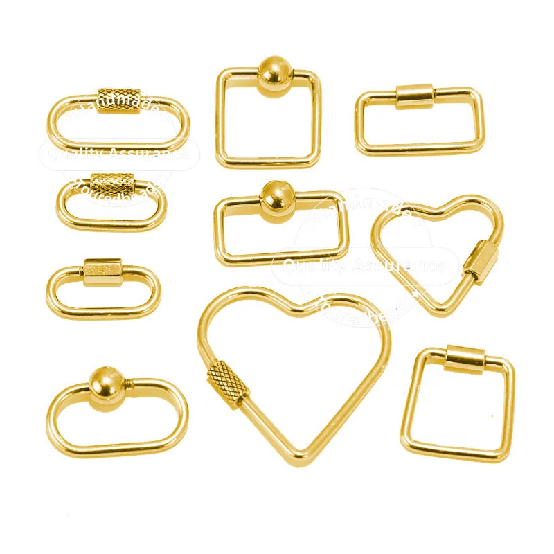 TOUREDBEADS 4pcs Stainless Steel Heart Screw Locking Clasp Gold Oval Square Carabiner Clasps for Necklace Keychain Making