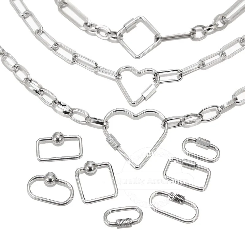 TOUREDBEADS 4pcs Stainless Steel Heart Screw Locking Clasp Gold Oval Square Carabiner Clasps for Necklace Keychain Making