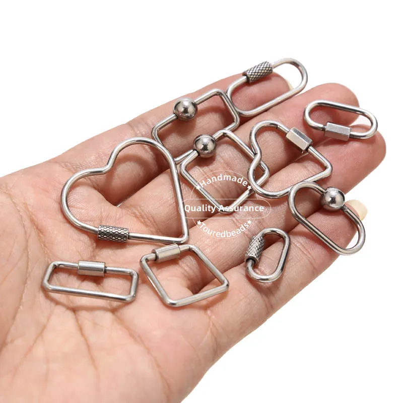 TOUREDBEADS 4pcs Stainless Steel Heart Screw Locking Clasp Gold Oval Square Carabiner Clasps for Necklace Keychain Making