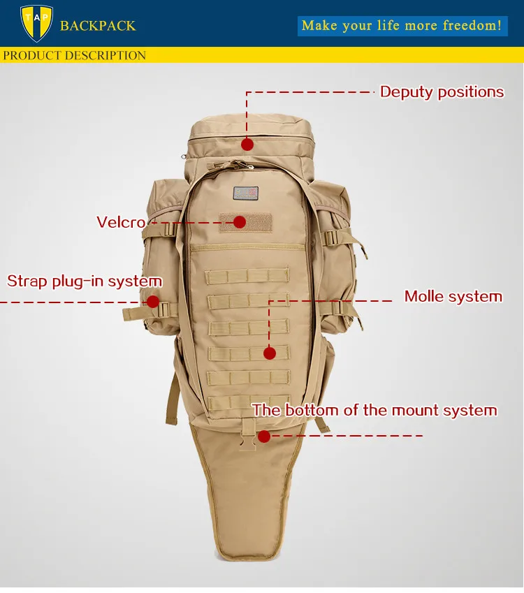 911 Tactical Military Rifle Backpack Nylon Molle Waterprooof Multifunction Outdoor Sports Rucksack Hunting Training Hiking Bag
