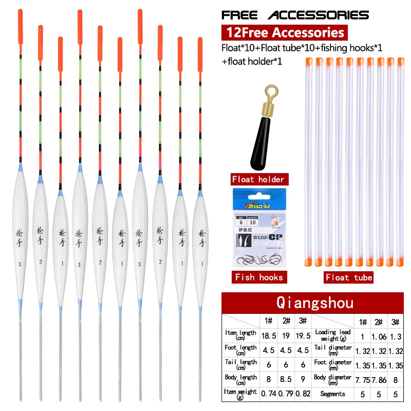 10PCS Floats Nano Bobber+10 Buoy Tubes+1 Bag Hooks River Lake Fishing Fresh Water Pesca Ice Fishing Tools Tackles Accessories