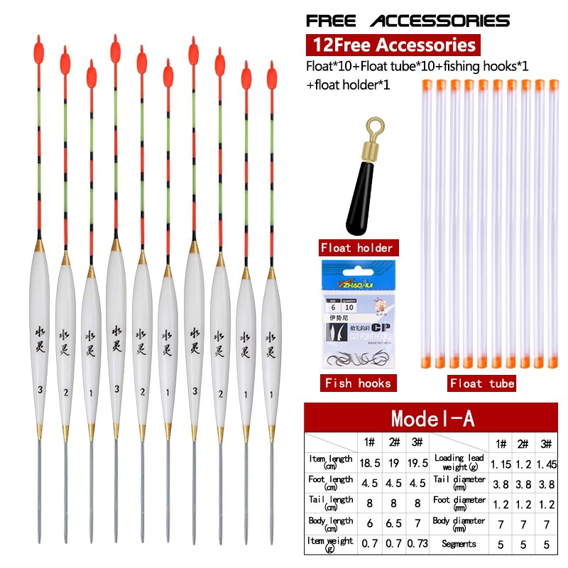 10PCS Floats Nano Bobber+10 Buoy Tubes+1 Bag Hooks River Lake Fishing Fresh Water Pesca Ice Fishing Tools Tackles Accessories