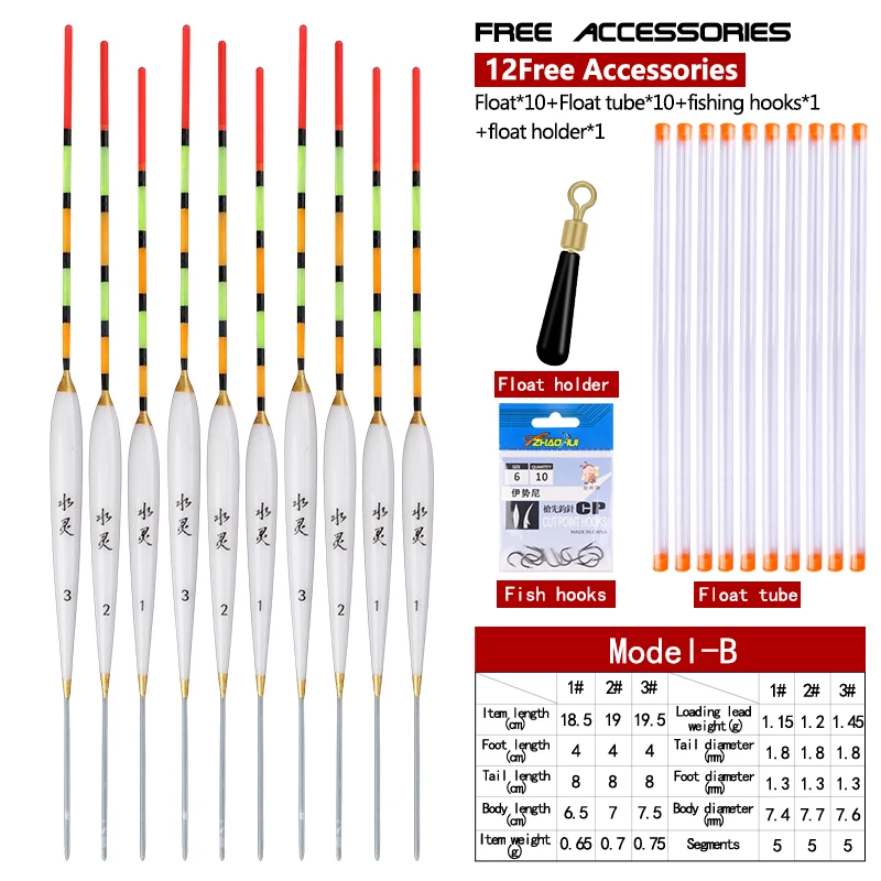 10PCS Floats Nano Bobber+10 Buoy Tubes+1 Bag Hooks River Lake Fishing Fresh Water Pesca Ice Fishing Tools Tackles Accessories
