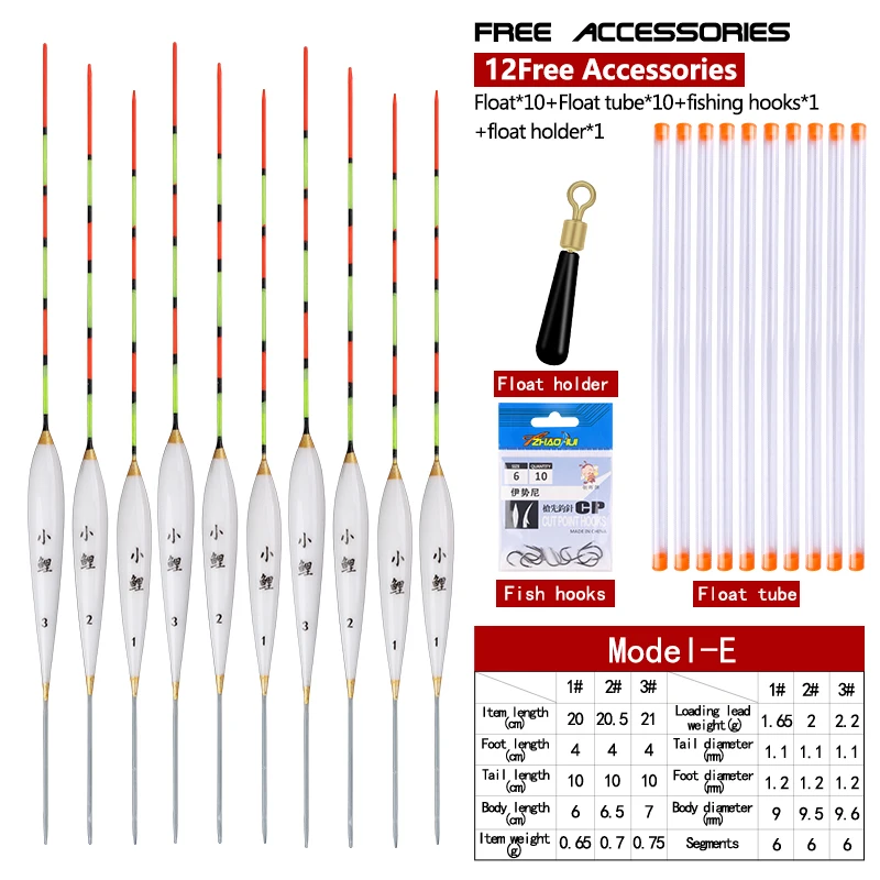 10PCS Floats Nano Bobber+10 Buoy Tubes+1 Bag Hooks River Lake Fishing Fresh Water Pesca Ice Fishing Tools Tackles Accessories