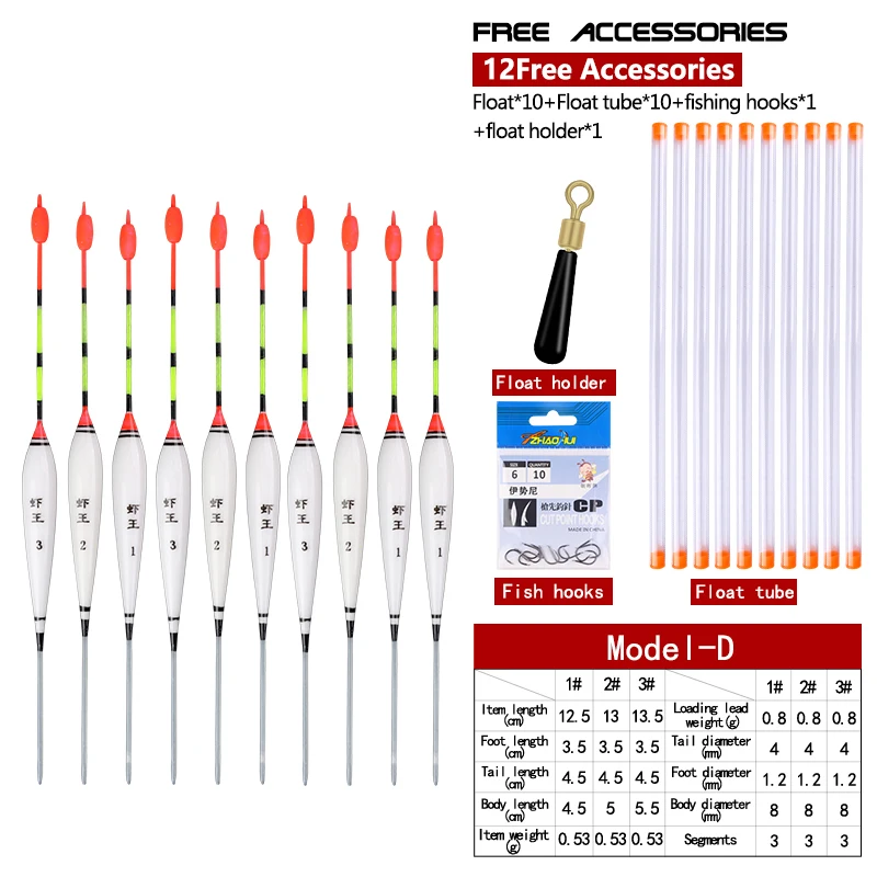 10PCS Floats Nano Bobber+10 Buoy Tubes+1 Bag Hooks River Lake Fishing Fresh Water Pesca Ice Fishing Tools Tackles Accessories