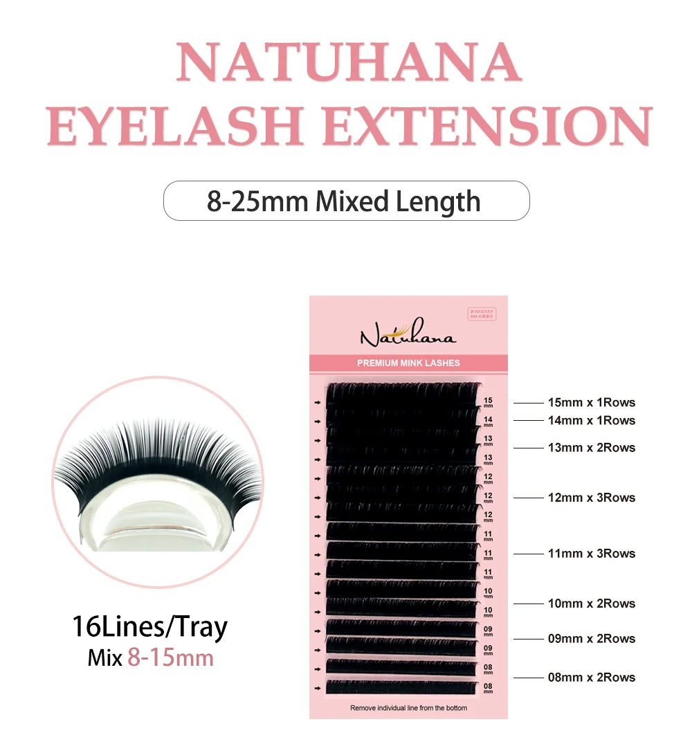NATUHANA 8-25mm Super Long Length Eyelash Extension Korean PBT False Mink Eyelashes Individual Synthetic Silk Fake Lashes Cilios