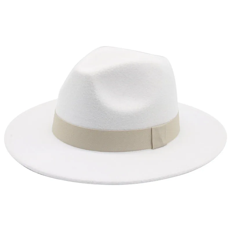 Fedora Hat Women Winter Hats for Women Ribbon Band Men's Hat Wide Brim Classic Beige Wedding Church Bowler New Cap Chapeau Femme