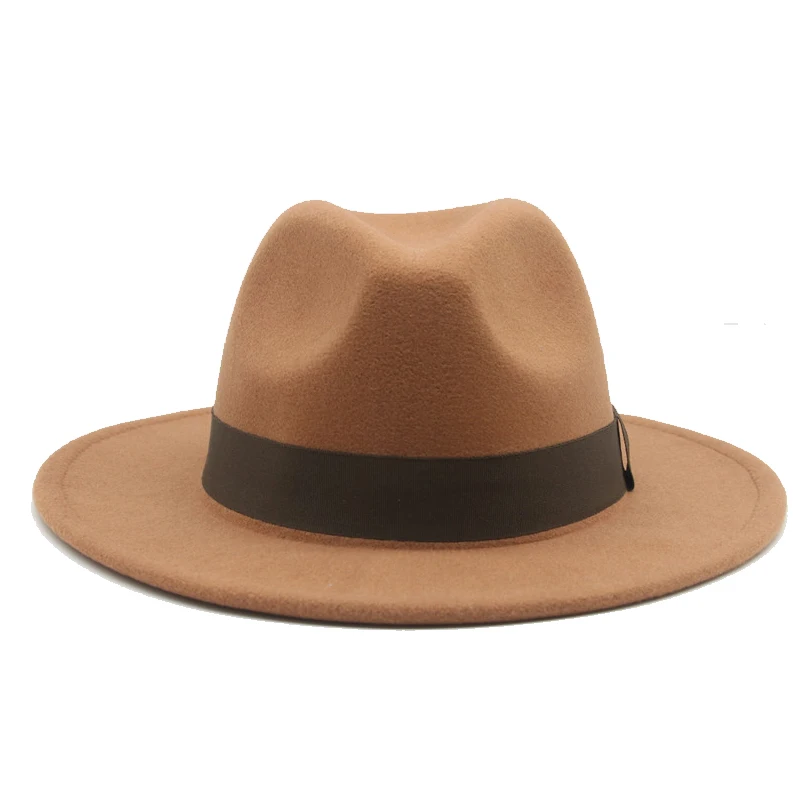 Fedora Hat Women Winter Hats for Women Ribbon Band Men's Hat Wide Brim Classic Beige Wedding Church Bowler New Cap Chapeau Femme