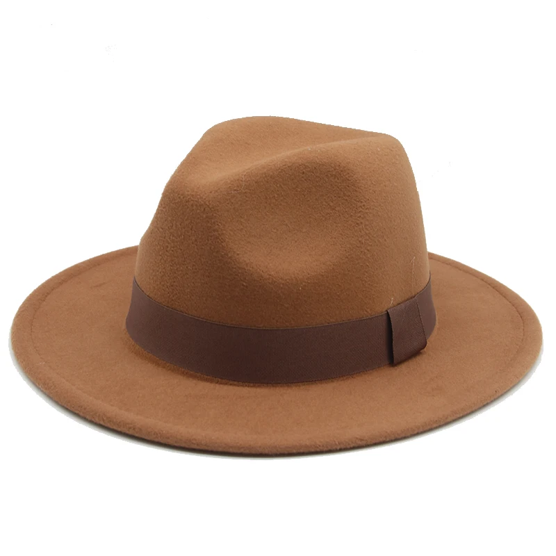 Fedora Hat Women Winter Hats for Women Ribbon Band Men's Hat Wide Brim Classic Beige Wedding Church Bowler New Cap Chapeau Femme