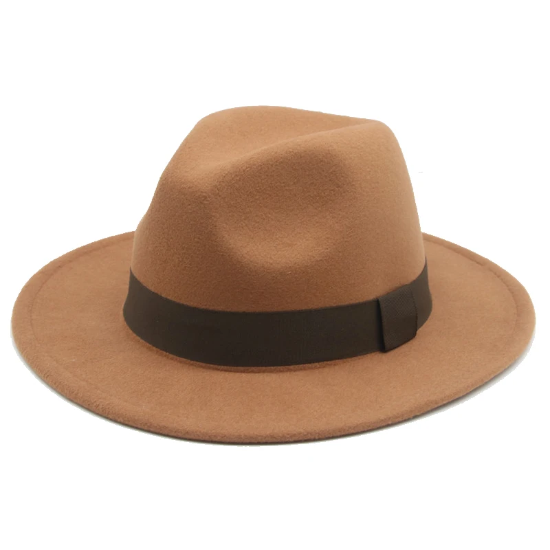 Fedora Hat Women Winter Hats for Women Ribbon Band Men's Hat Wide Brim Classic Beige Wedding Church Bowler New Cap Chapeau Femme