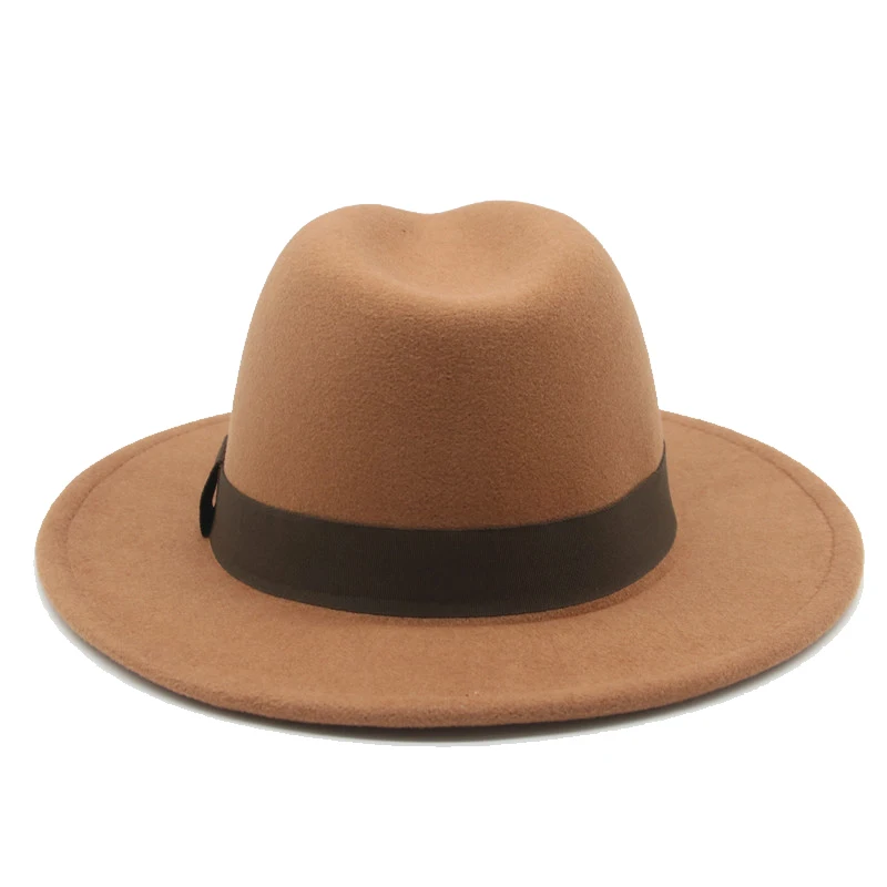 Fedora Hat Women Winter Hats for Women Ribbon Band Men's Hat Wide Brim Classic Beige Wedding Church Bowler New Cap Chapeau Femme