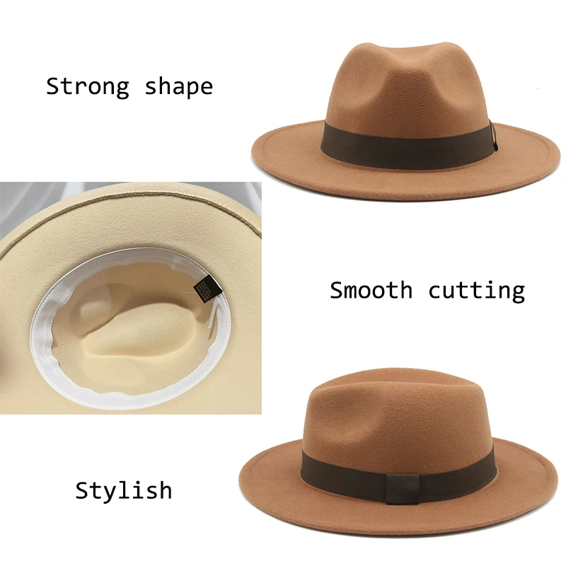 Fedora Hat Women Winter Hats for Women Ribbon Band Men's Hat Wide Brim Classic Beige Wedding Church Bowler New Cap Chapeau Femme