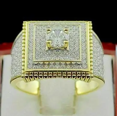 Milangirl Punk Full Zircon Puffed Marine Micro Paved Stone Rings For Men Hip Hop Iced Out Geometry Ring Cool Male Jewelry