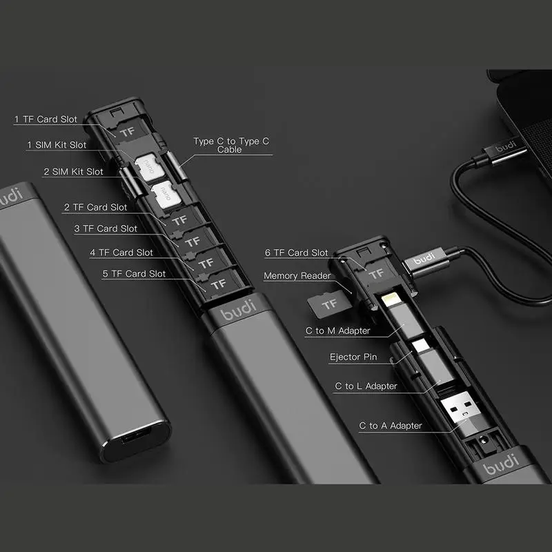 BUDI Multi-function Smart Adapter Card Storage Data Cable USB Box Universal Card Reader for iphone USB Hub for Computer