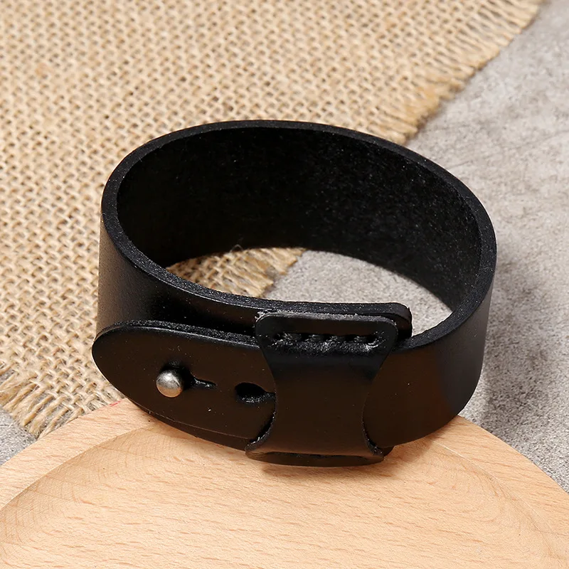 VOQ Punk Geometric Design Black with Brown Genuine Leather Wristband Cuff Bracelet for Unisex Jewelry Creative Gifts Pulseras