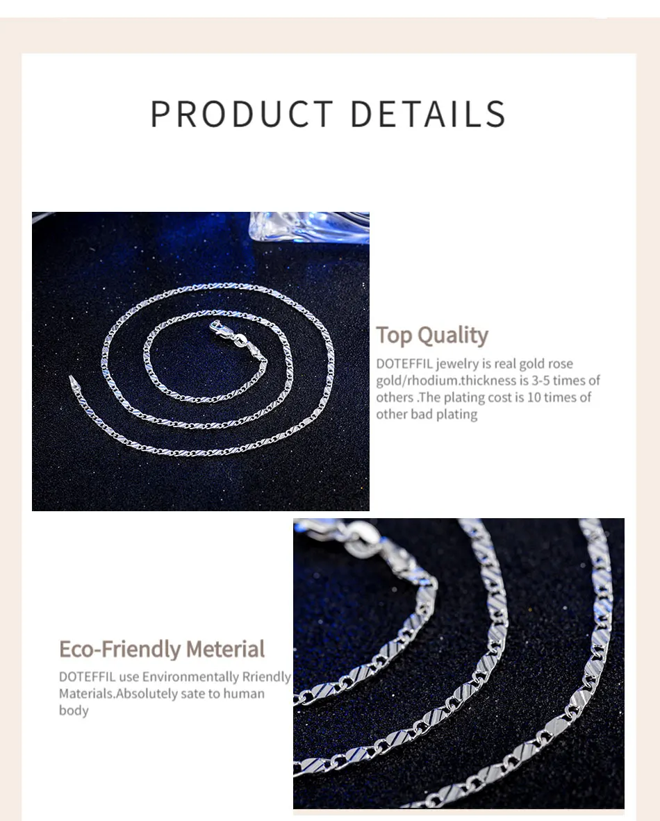 DOTEFFIL 925 Sterling Silver 16/18/20/22/24/26/28/30 Inch 2mm Charm Chain Necklace For Women Man Fashion Wedding Party Jewelry
