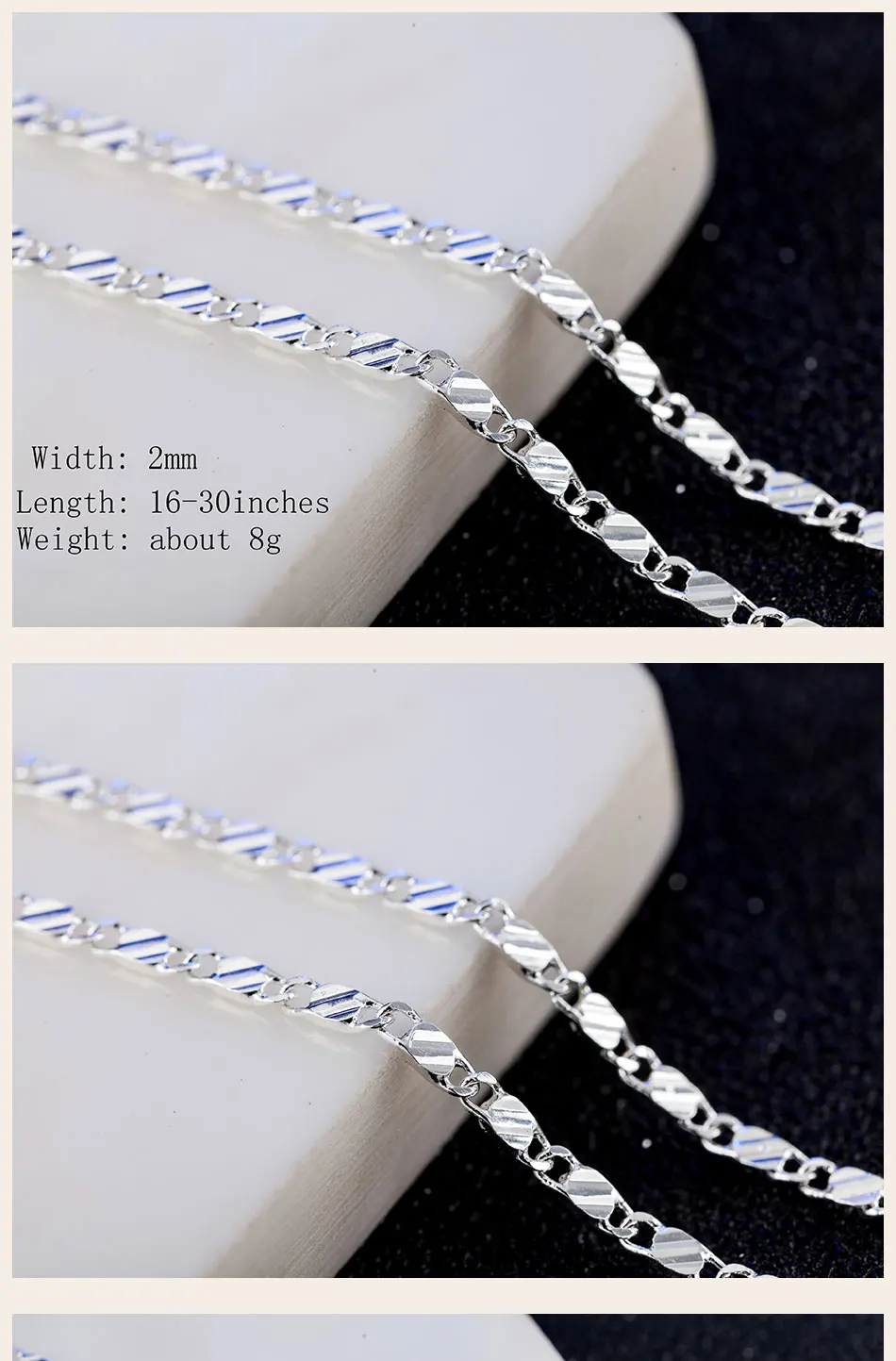 DOTEFFIL 925 Sterling Silver 16/18/20/22/24/26/28/30 Inch 2mm Charm Chain Necklace For Women Man Fashion Wedding Party Jewelry