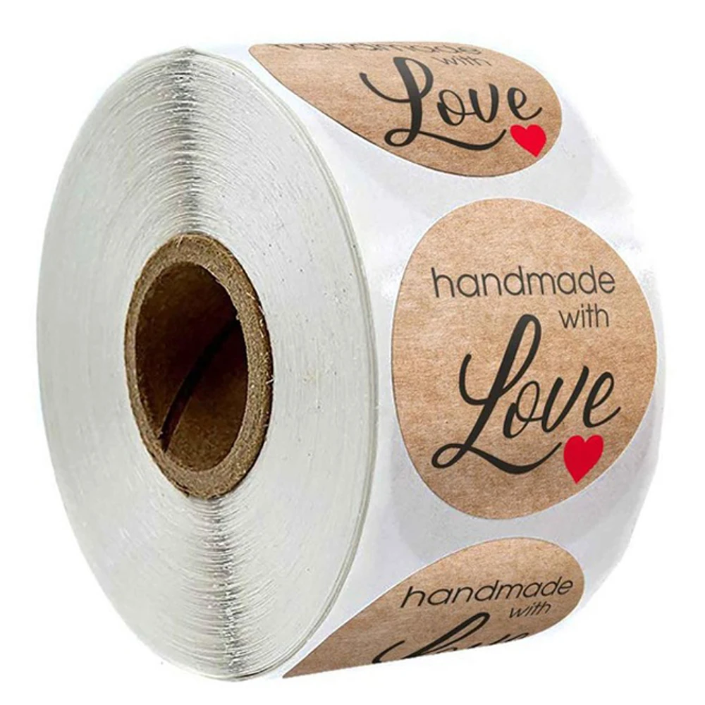 50-500pcs Kraft Paper Homemade With Love Stickers Scrapbooking For Envelope And Package Seal Labels Sticker Stationery Handmade