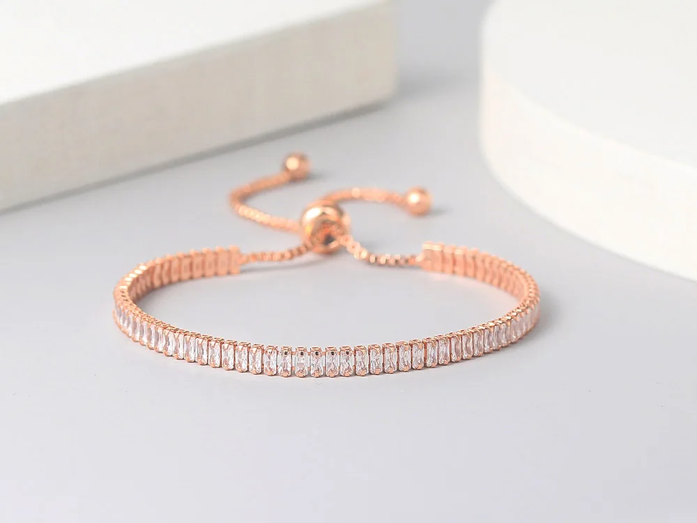 Adjustable Tennis CZ Bracelet For Women Sparking Zircon Rose Gold Color Bracelet on Hand Gift to Friends Fashion Jewelry H017
