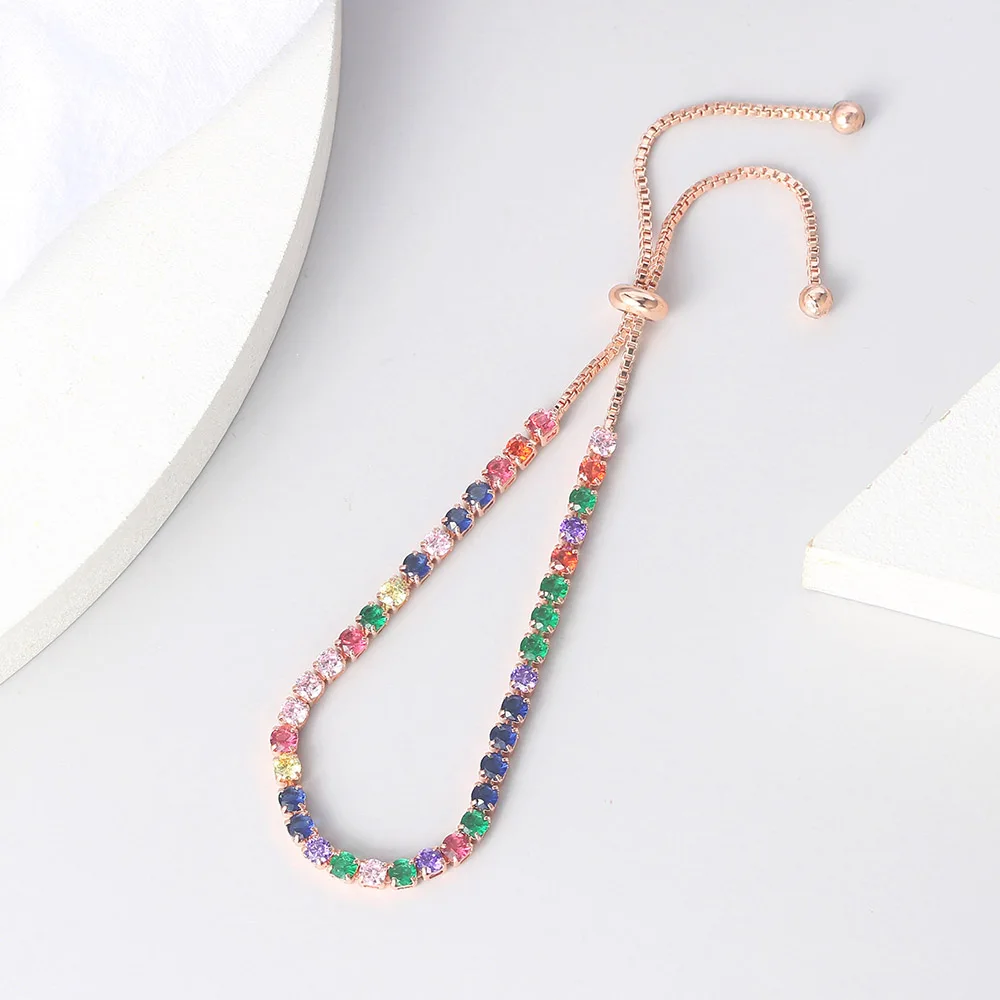 Adjustable Tennis CZ Bracelet For Women Sparking Zircon Rose Gold Color Bracelet on Hand Gift to Friends Fashion Jewelry H017