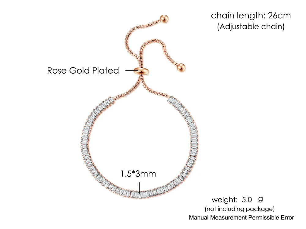 Adjustable Tennis CZ Bracelet For Women Sparking Zircon Rose Gold Color Bracelet on Hand Gift to Friends Fashion Jewelry H017